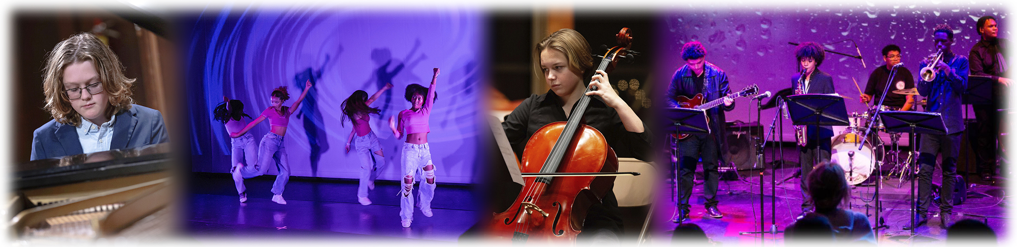 Collage of four photos of OSA student performances